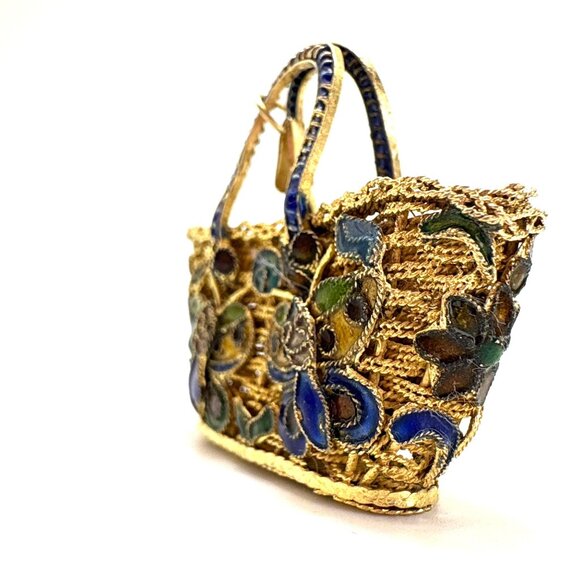 VTG Cloisonne Enamel Butterfly Floral Design Purse Pendant Filigree Design 1x2" - Picture 2 of 13